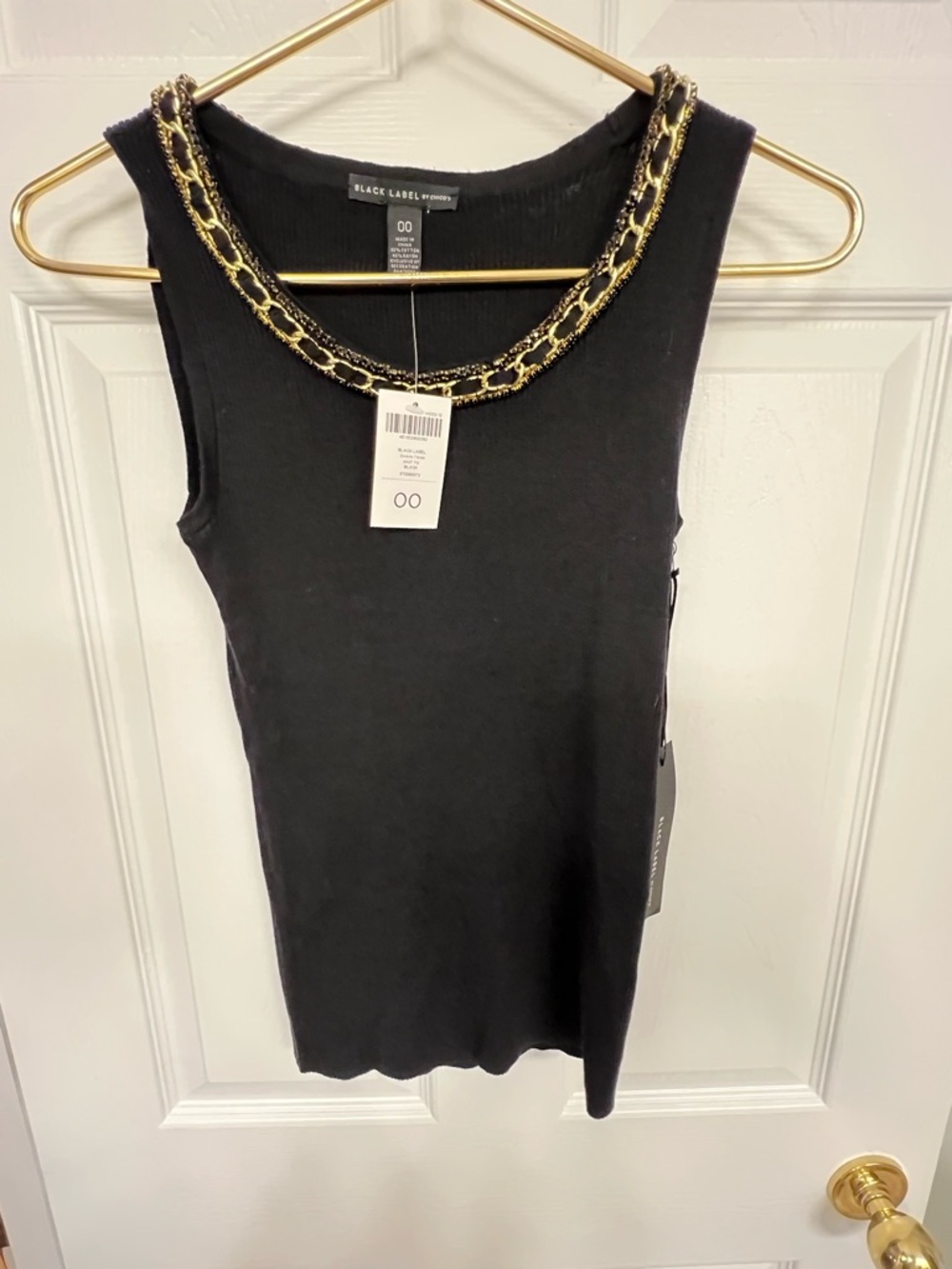 Chico's Black Sleeveless Tank with Gold Chain Trim